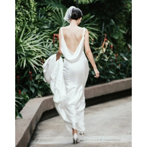 French Satin Halter Trailing Backless A-Line Dress Wedding Dress