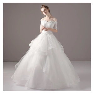 Spring /Summer White Off-Shoulder Ruffled Wedding Dress
