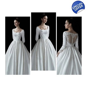 French Satin Trailing Princess Wedding Dress.