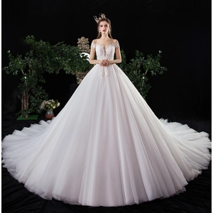 Winter French White Off-Shoulder A-Line Wedding Dress