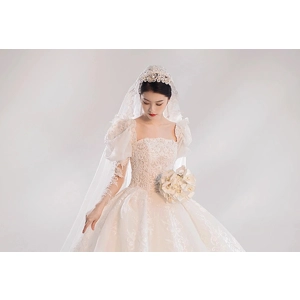 Luxury Long Sleeve Beaded Empire Wedding Gown