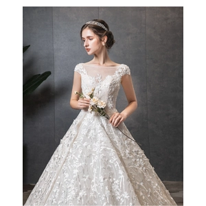 New Hepburn Luxury Floral Embroidery Trailing Empire Wedding Dress.