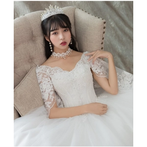 Summer White Beaded Trailing cape A-Line Wedding Dress