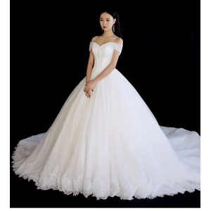 Spring/Summer Classic Off-Shoulder Lace Princess Wedding Gown