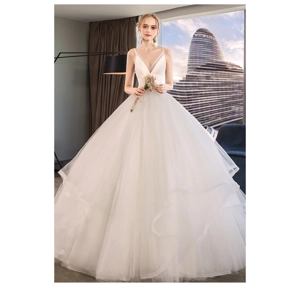 French Silk Satin sling V-neck Fairy Princess Wedding Dress