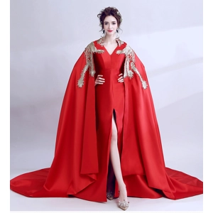 Red Dragon Cape Cheongsam Evening Dress