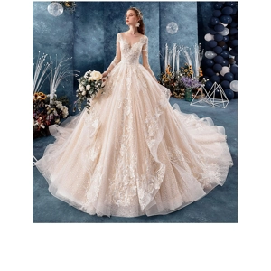 Luxury Floral Long-Sleeved Princess Wedding Dress