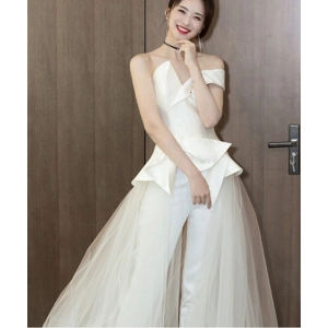 Off-shoulder Asymmetric Butterfly Bow Tie bridal Two-piece Suit Wedding Jumpsuit