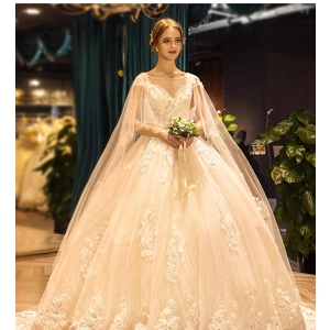French Lace Handmade Floral Princess Wedding Gown