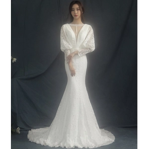 Hollow Puff Sleeve Elegant Slip wedding dress