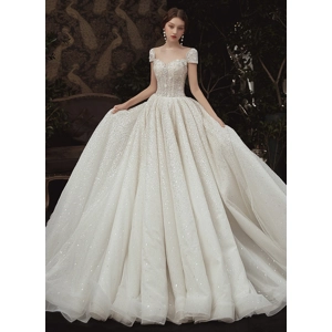 Luxury Handmade White Pearl Beaded A-line Wedding Dress