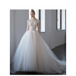 Luxury Handmade French Lace long sleeves trailing A-line wedding dress