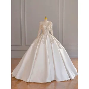 Handmade Satin Beaded A-Line Wedding Gown
