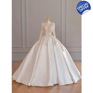 Handmade Satin Beaded A-Line Wedding Gown
