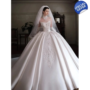 Beaded Satin Luxury Princess wedding gown