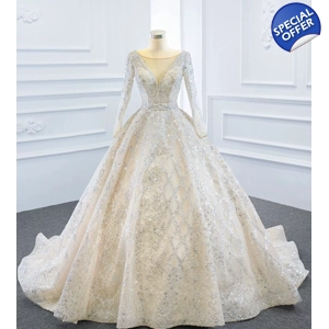 Ivory Long Sleeve Evening Gown