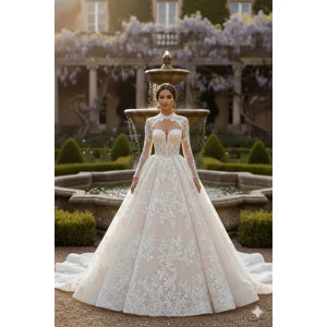 French  Lace  Princess Wedding Gown