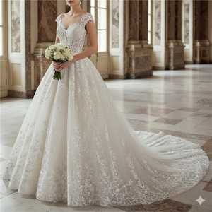 Full Beaded Lace Princess Wedding Gown