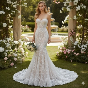Classic Lace Beaded  Mermaid Wedding Dress
