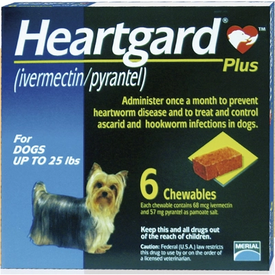 Heartgard Plus Chewables for Dogs  11.5 kg up to 25 lbs - Green 6 Chewables