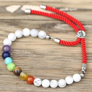 925 Silver Plated White Howlite Chakra Gemstone Royal Red String Bracelet