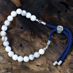 925 Silver Plated White Howlite Gemstone Navy String Bracelet