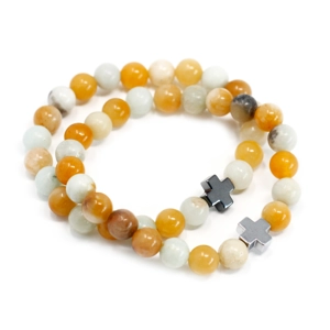 Set of 2 Amazonite & Yellow Jasper Gemstone Friendship Bracelets