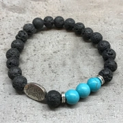Leaf And Turquoise Design Lava Stone Bracelet