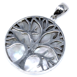 Tree of Life Mother of Pearl Silver Pendant 30mm