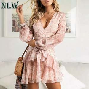 pink long  sleeve short dress