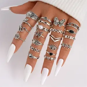 Black Vintage Rings Set For Girls