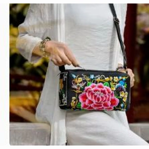 Black Purse With Pink Floral Design