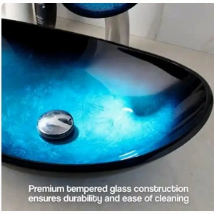 Tempered Glass Waterfall Faucet Oval Basin with Drain Pipe