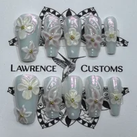 Nail Set - Opal Pink Chrome 3D Sculpted Flowers