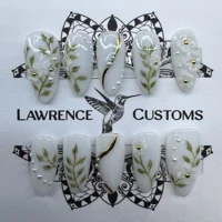 Nail Set - Milky White 3D Sculpted Flowers