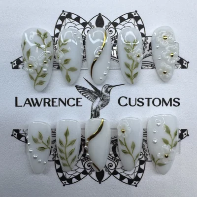 Nail Set - Milky White 3D Sculpted Flowers