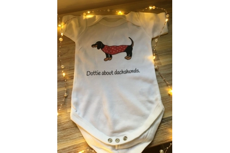 Dottie about Dachshund baby grow 6 12 months