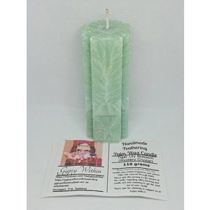 Handmade Feathering Palm Wax Candle in Tiger Lily Blossom Scent with Mystery Crystal in Cross Shap..