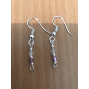Handmade pink and clear bead dangle pierced earrings with shepherd hooks