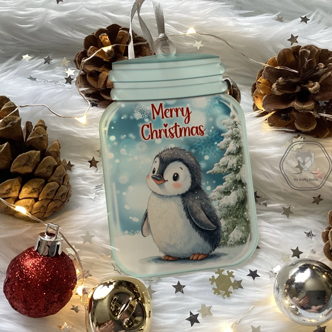product Image for Cute Penguin Mason Jar Style Bauble