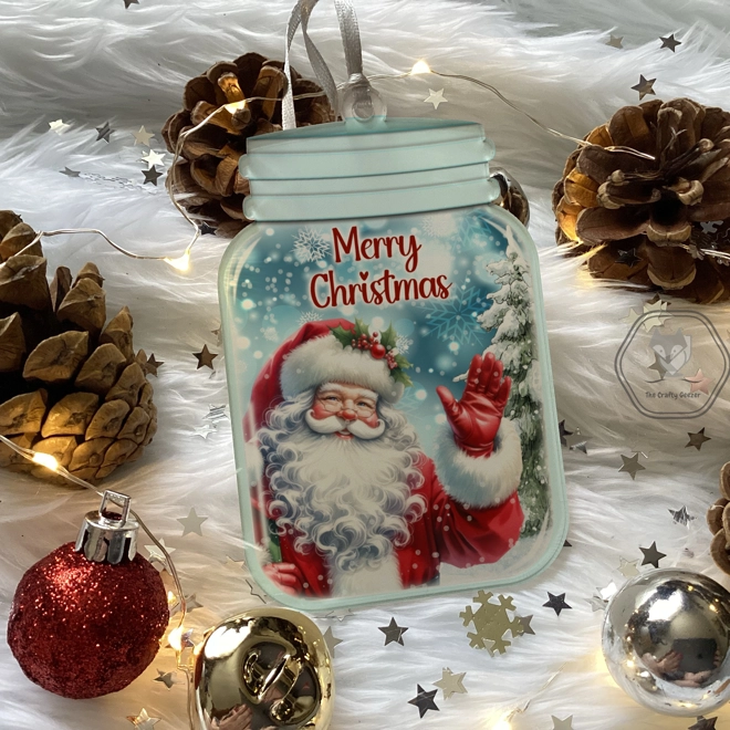 product Image for Santa Waving Mason Jar Style Bauble