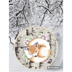 Soft sleepy fox wall hoop art