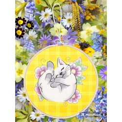 Soft sleepy kitty wall hoop art