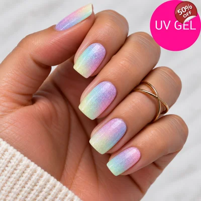 Pastel Rainbow Semi Cured Gel Nails