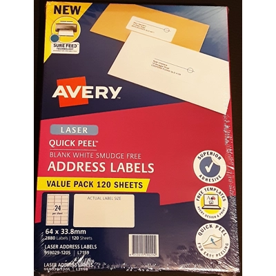Avery Labels Address 24 per Sheet Box 120 sheets title=
