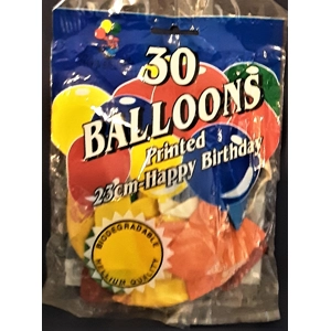 Balloons Printed Happy Birthday Pack of 30