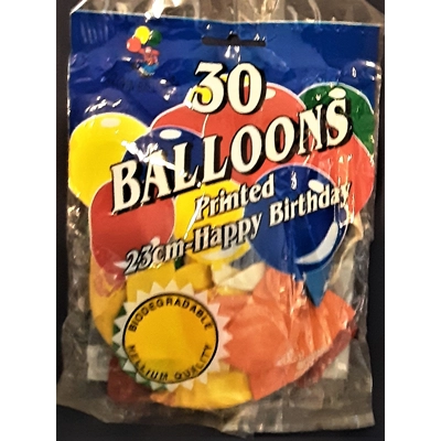 Balloons Printed Happy Birthday Pack of 30 title=