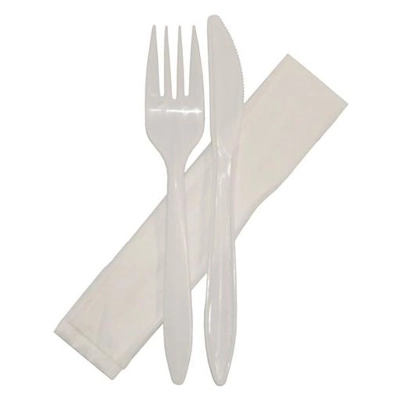 Cutlery Pack - Fork, Knife & Napkin Box of 500 title=