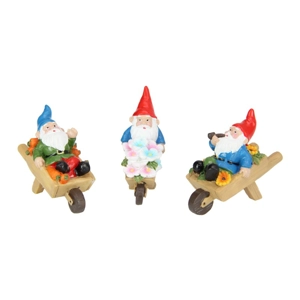 Gnome sitting in wheelbarrow 8cm