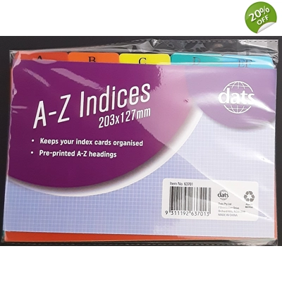 A-Z Index Card Indicies 203mm x 127mm title=